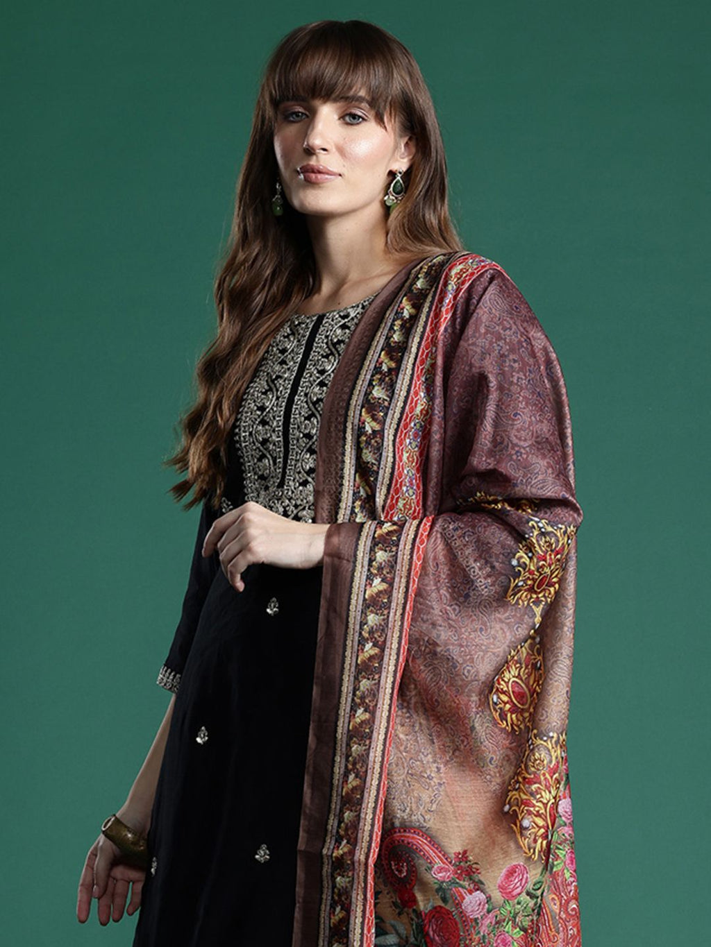 Indo Era Ethnic Motifs Zari Embroidered Liva Kurta With Trousers & Dupatta | Grocsy