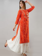 HERE&NOW Orange & White Bandhani Printed Gotta Patti Kurta with Sharara | Grocsy
