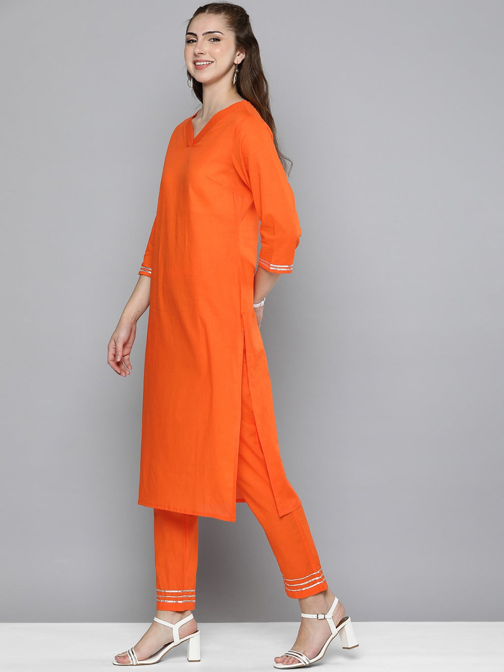HERE&NOW Women Regular Gotta Patti Pure Cotton Kurta with Trousers | Grocsy