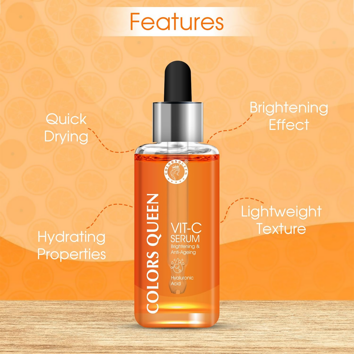 Colors Queen Vitamin C Face Serum For Glowing Skin With Hyaluronic Acid | Grocsy