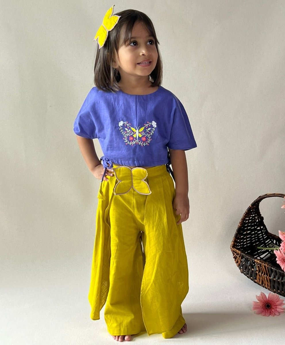 ArthLife Mustard Purple Butterfly Embroidered Co-Ord Set | Grocsy