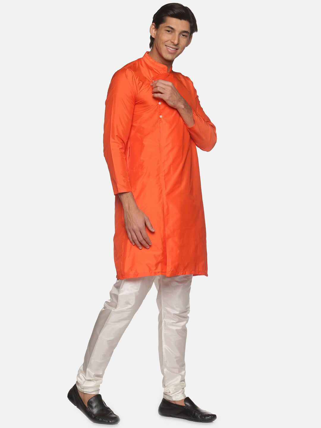 Sethukrishna Men Orange Angrakha Kurta with Churidar | Grocsy