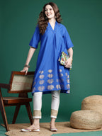 Sangria Floral Foil Printed Gota Patti Detailed A-Line Kurta | Grocsy