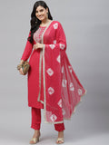 HERE&NOW Women Red Embroidered Kurta with Trousers & With Dupatta | Grocsy
