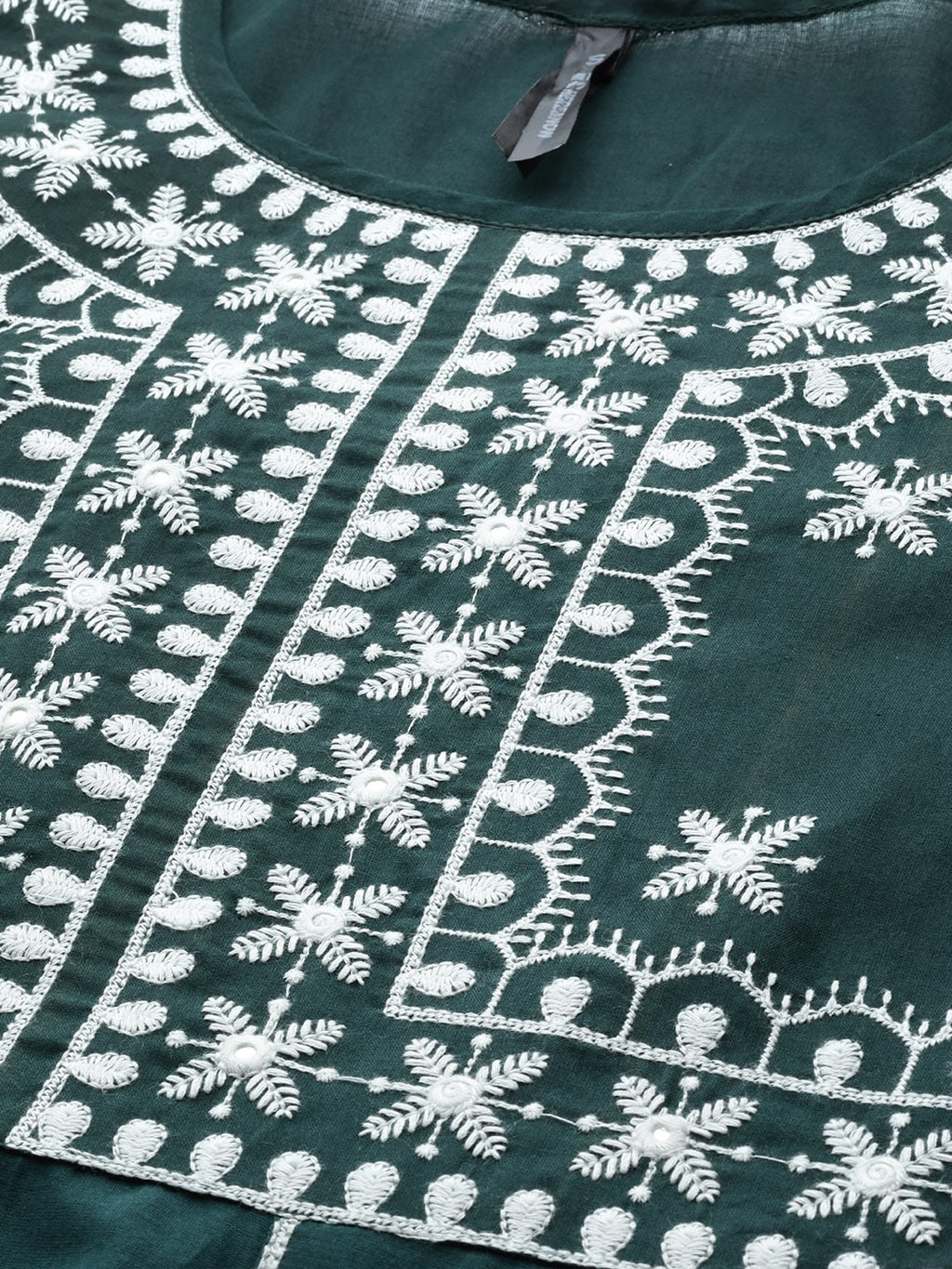 HERE&NOW Women Green & White Ethnic Motifs Embroidered Kurta with Trousers & With Dupatta | Grocsy