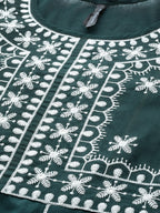 HERE&NOW Women Green & White Ethnic Motifs Embroidered Kurta with Trousers & With Dupatta | Grocsy