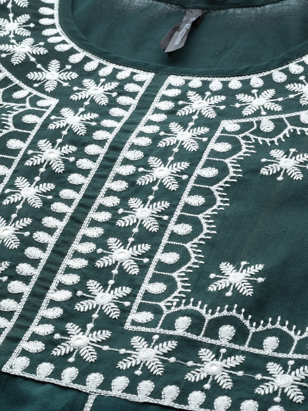 HERE&NOW Women Green & White Ethnic Motifs Embroidered Kurta with Trousers & With Dupatta | Grocsy