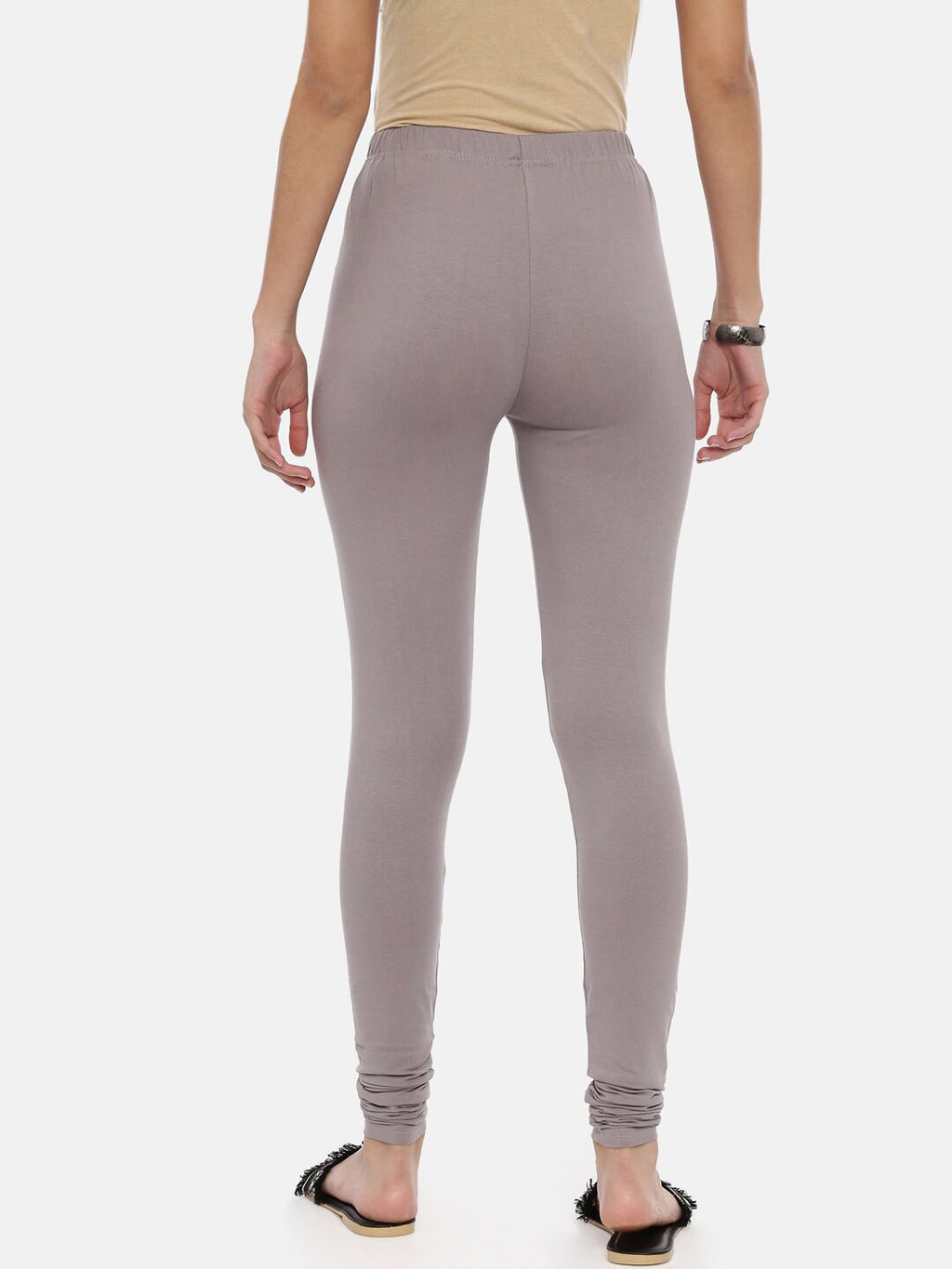 Souchii Grey Solid Slim-Fit Churidar-Length Leggings | Grocsy