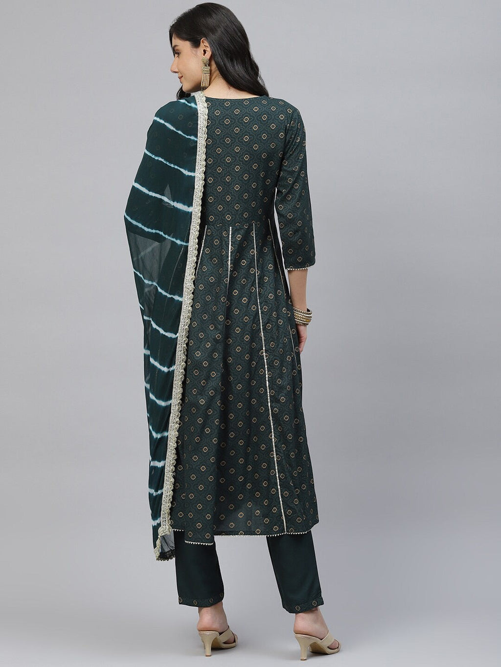 HERE&NOW Women Green Floral Embroidered Empire Kurta with Trousers & With Dupatta | Grocsy
