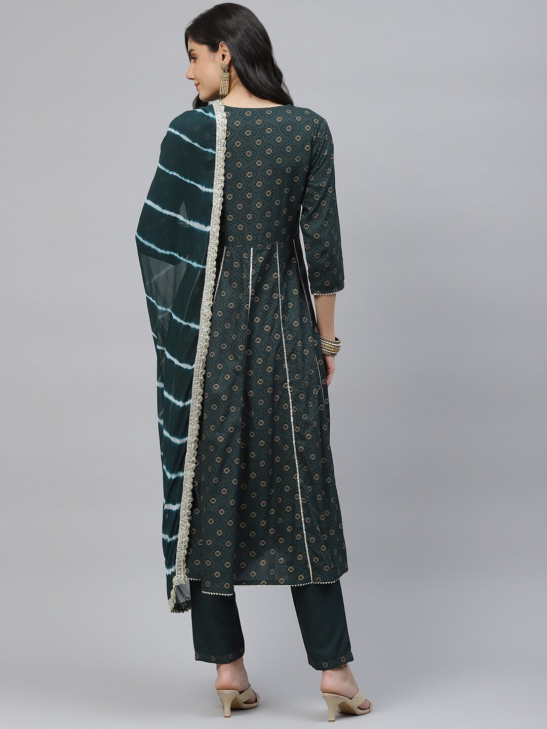 HERE&NOW Women Green Floral Embroidered Empire Kurta with Trousers & With Dupatta | Grocsy