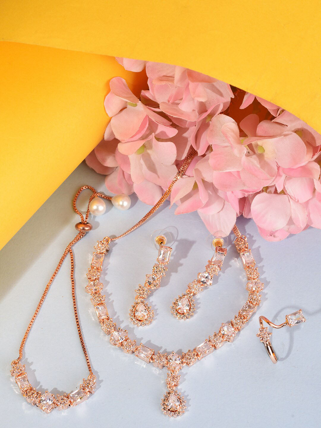 Saraf RS Jewellery Rose Gold-Polished AD Studded Designer Jewellery Set | Grocsy