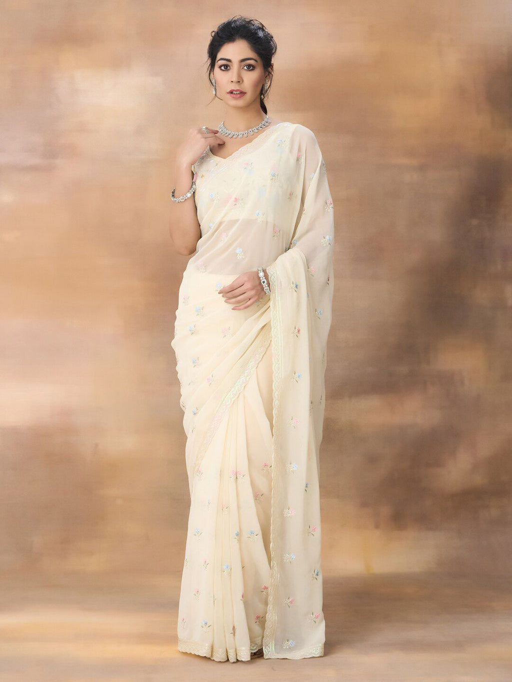 kasee Floral Embroidered Saree | Grocsy