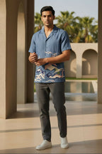 Mirage — Deep Blue Embroidered Linen Shirt by Hilo Design | Grocsy