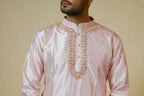 Light Coral Embroidered Collar Designer Kurta by Hilo Design | Grocsy