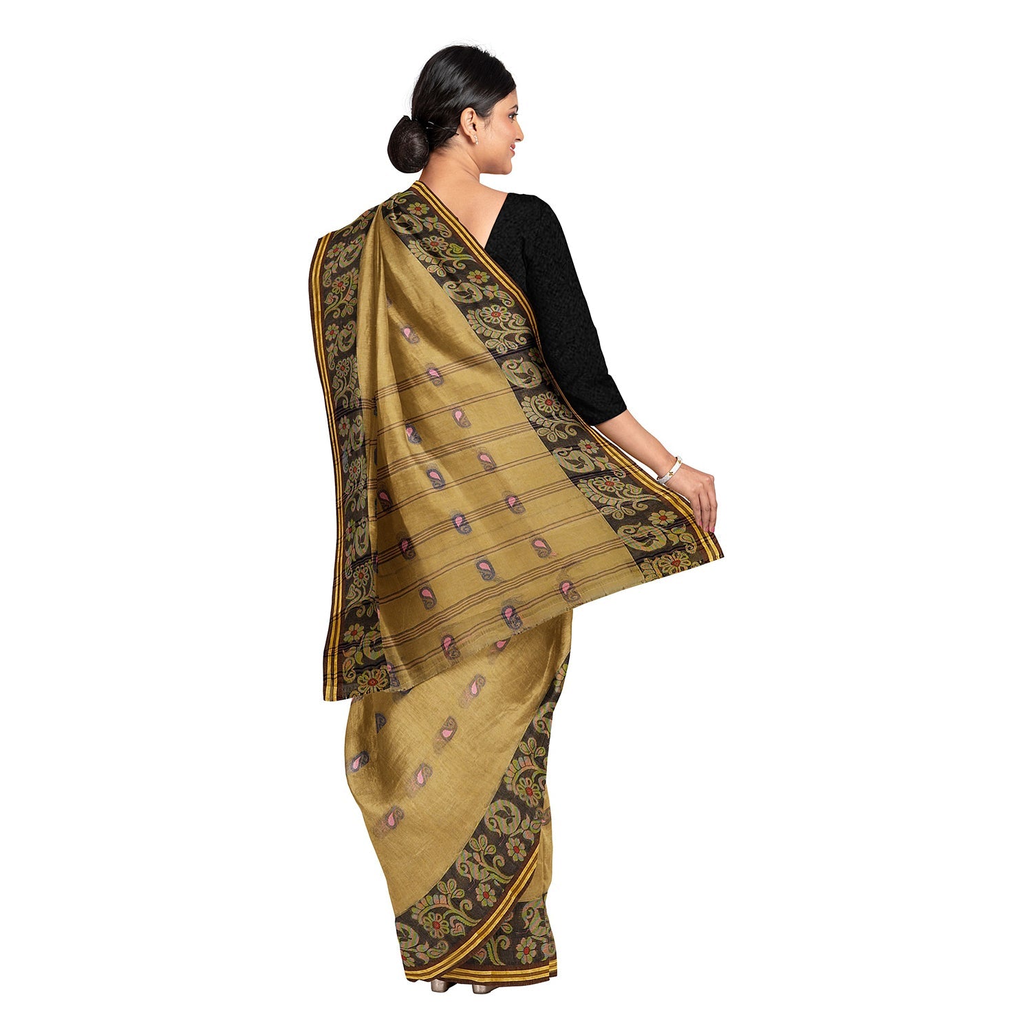 Exclusive Collection 100% Pure Cotton Dark Mustard Tant Saree With Hand Weaving Work | Grocsy