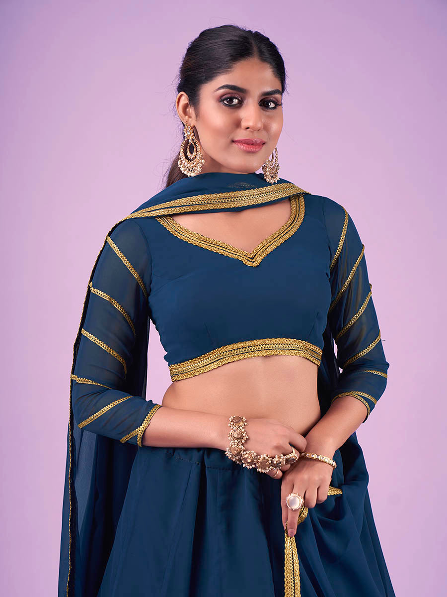 Myra Navy Blue Georgette Embroidered Designer Lehenga | Grocsy