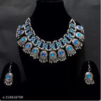 Tehzeeb Creations Women's Silver Colour Oxidised Necklace Set With Meenakari Work - Swadesiicart
