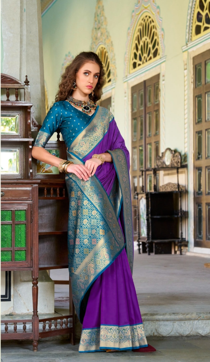Anaita Violet Soft Silk Zari Weaving Saree With Blouse Piece | Grocsy