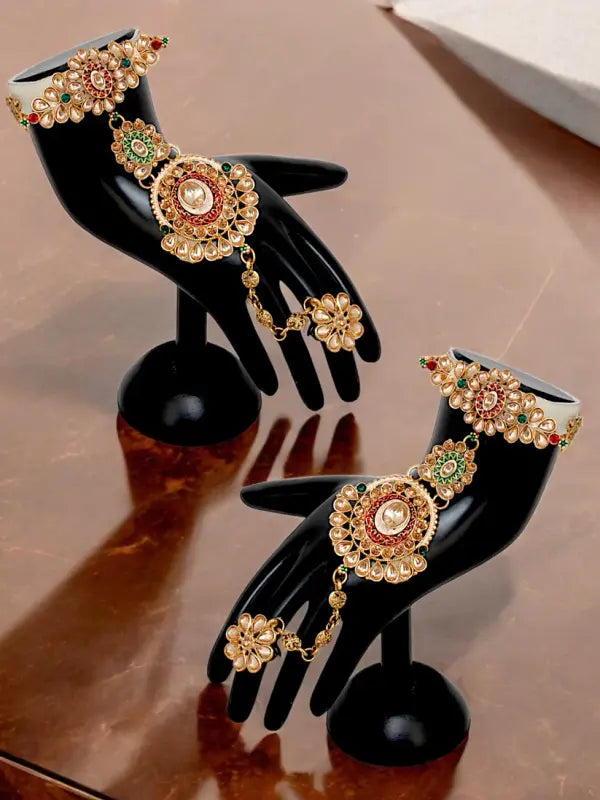 Tehzeeb Creations Traditional Designer Kundan Stone Maroon and Green Meenakari Choker Bridal Set | Grocsy