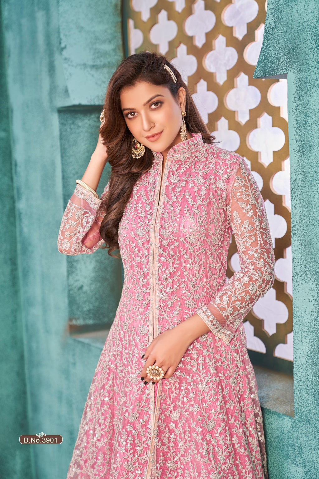 Anaita Pink Embroidered Net Anarkali Suit | Grocsy