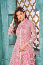 Anaita Pink Embroidered Net Anarkali Suit | Grocsy