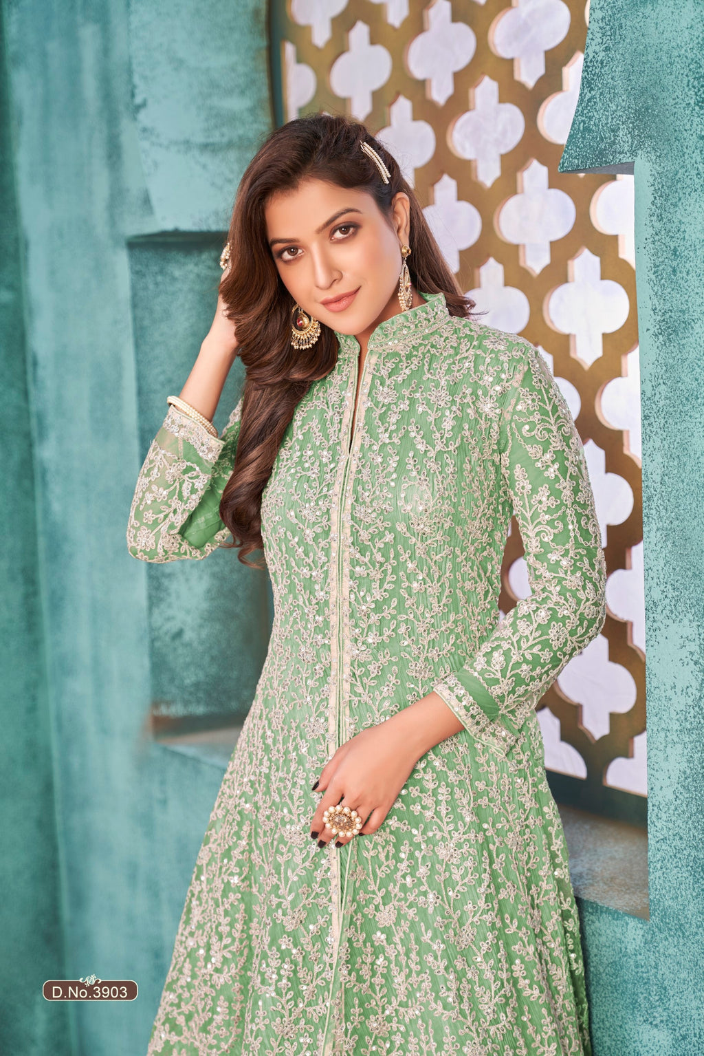 Anaita Light Green Embroidered Net Anarkali Suit | Grocsy