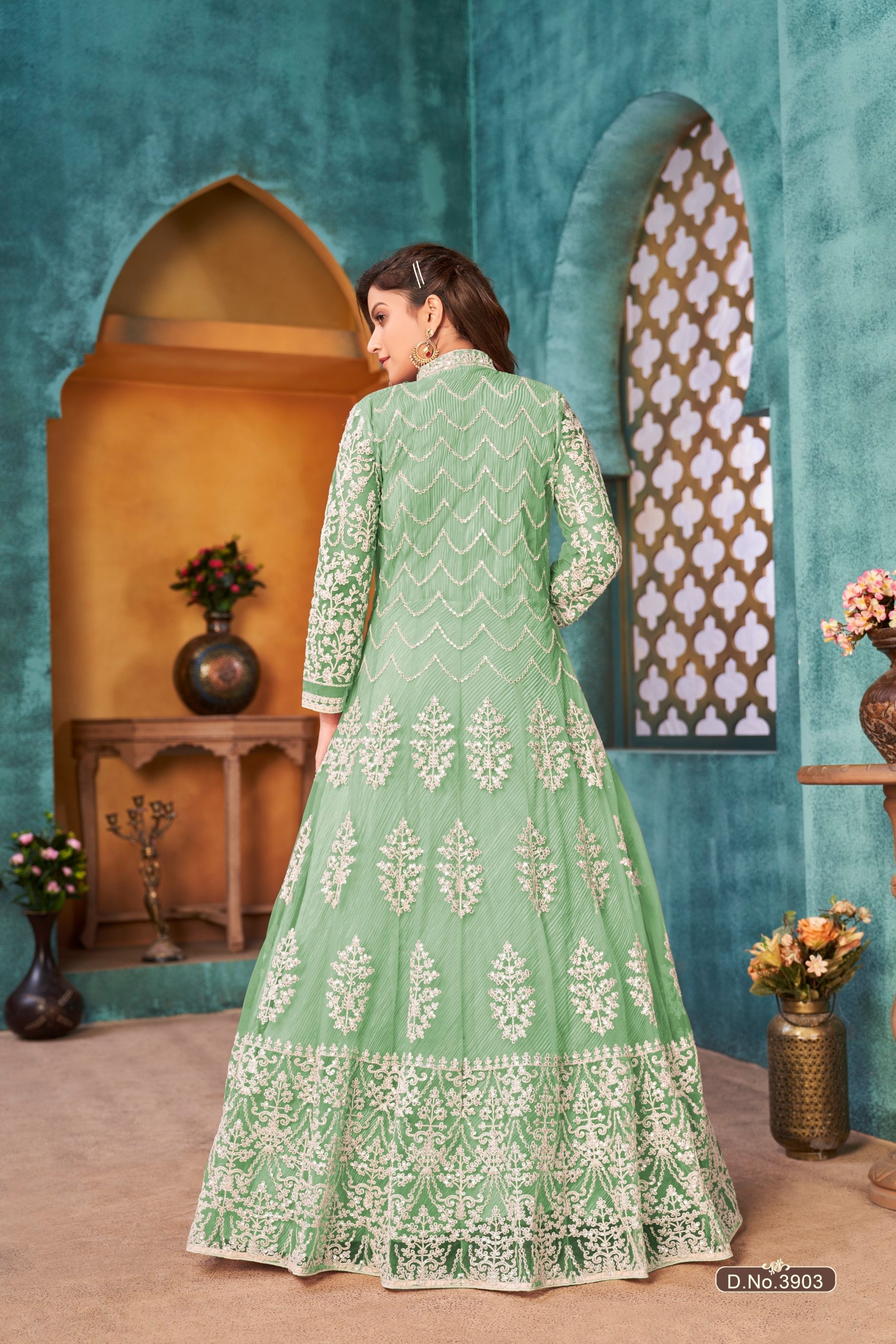 Anaita Light Green Embroidered Net Anarkali Suit | Grocsy