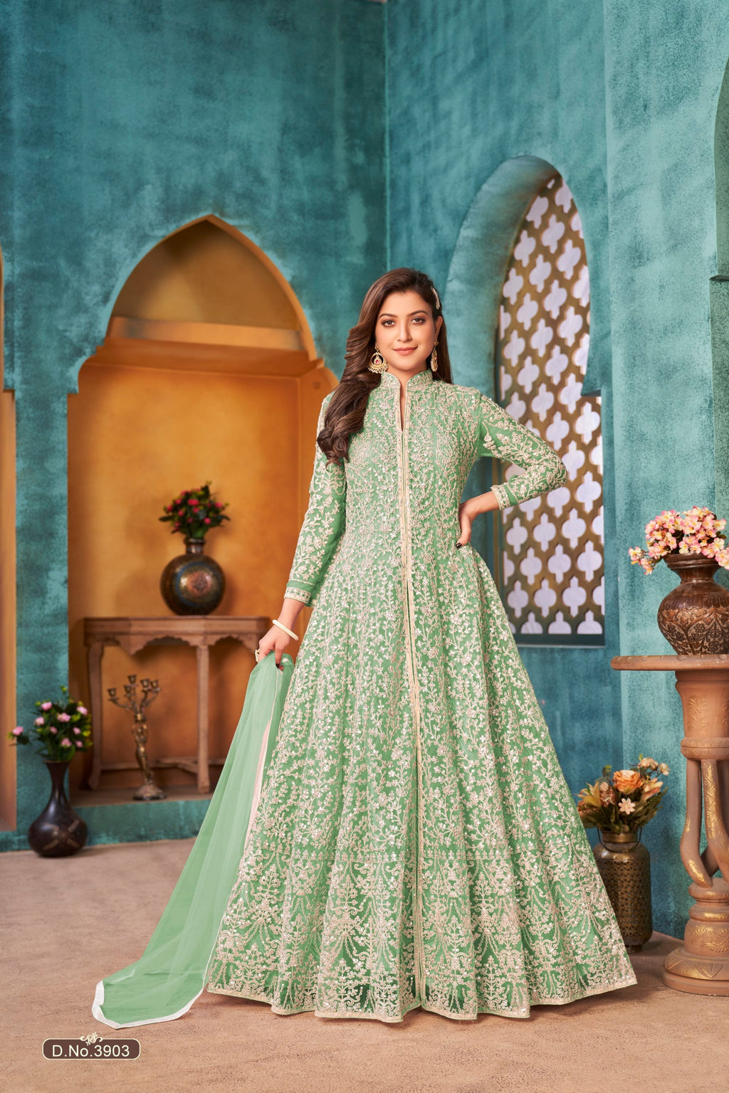 Anaita Light Green Embroidered Net Anarkali Suit | Grocsy