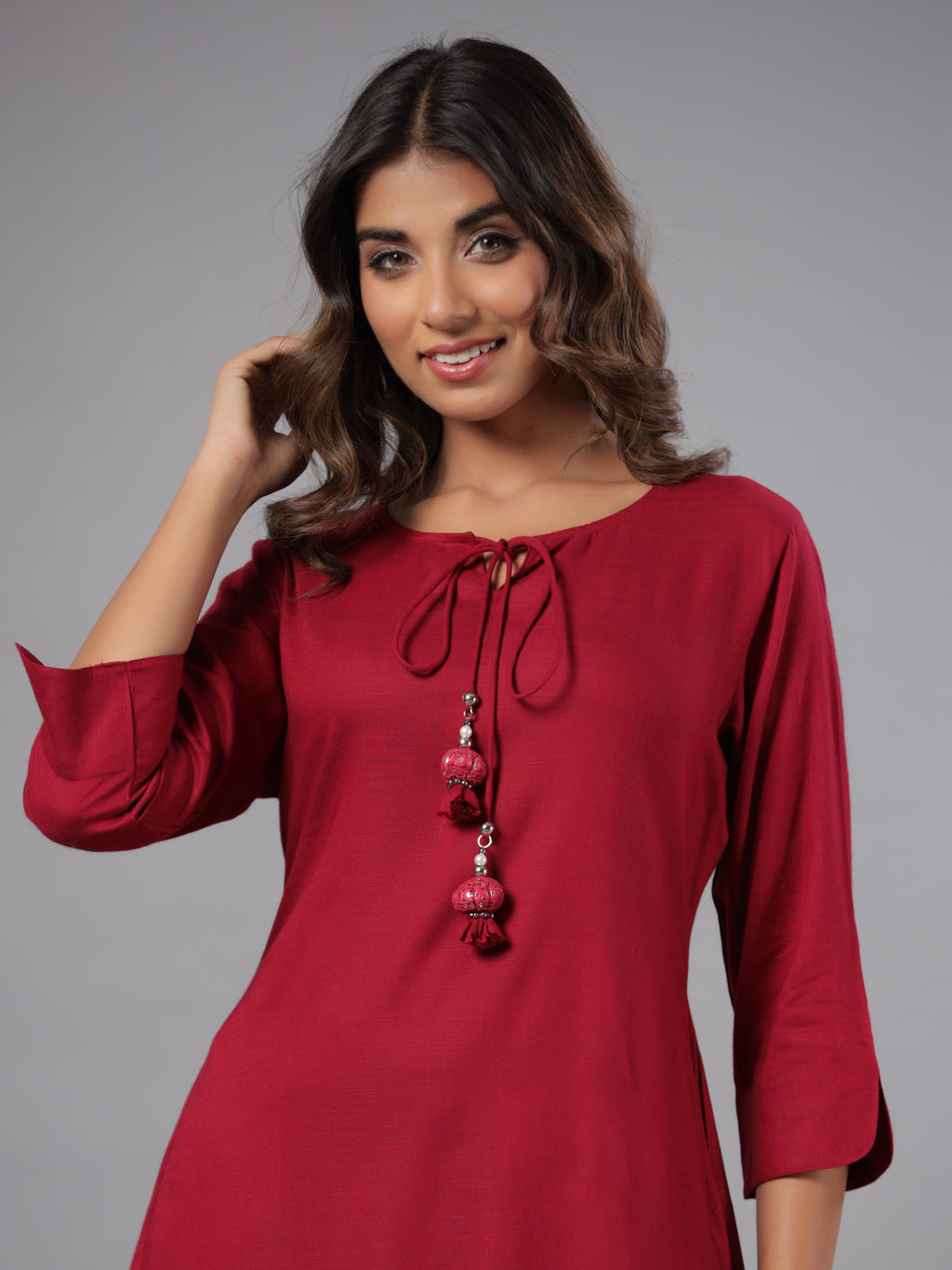 Juniper Women Fuchsia Rayon Solid Asymmetric Kurta | Grocsy