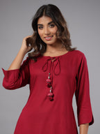 Juniper Women Fuchsia Rayon Solid Asymmetric Kurta | Grocsy