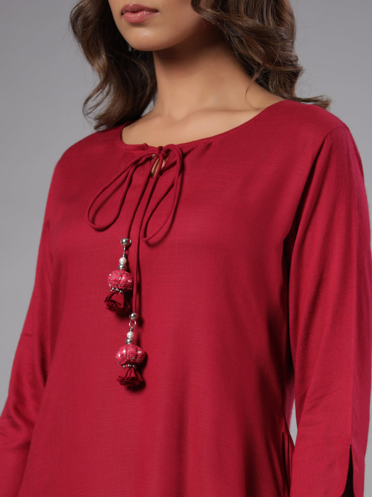 Juniper Women Fuchsia Rayon Solid Asymmetric Kurta | Grocsy