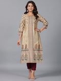 Juniper Women Beige Shantoon Printed Straight Kurta | Grocsy