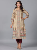 Juniper Women Beige Shantoon Printed Straight Kurta | Grocsy