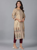 Juniper Women Beige Shantoon Printed Straight Kurta | Grocsy