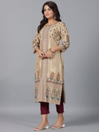 Juniper Women Beige Shantoon Printed Straight Kurta | Grocsy