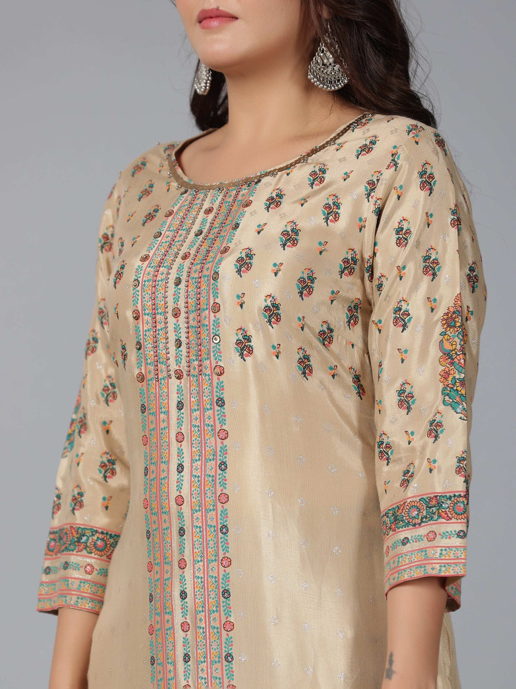 Juniper Women Beige Shantoon Printed Straight Kurta | Grocsy