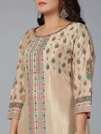 Juniper Women Beige Shantoon Printed Straight Kurta | Grocsy