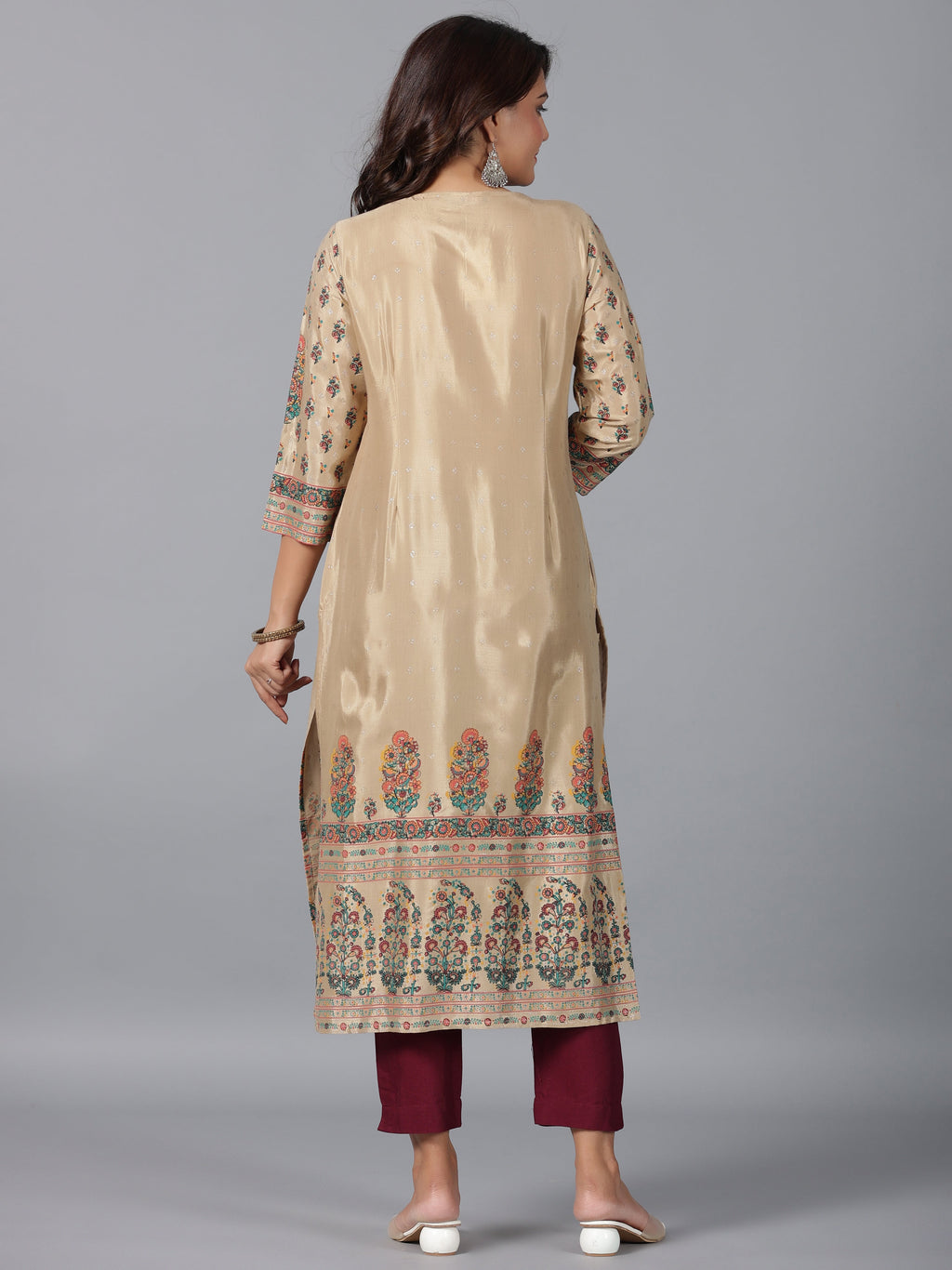 Juniper Women Beige Shantoon Printed Straight Kurta | Grocsy
