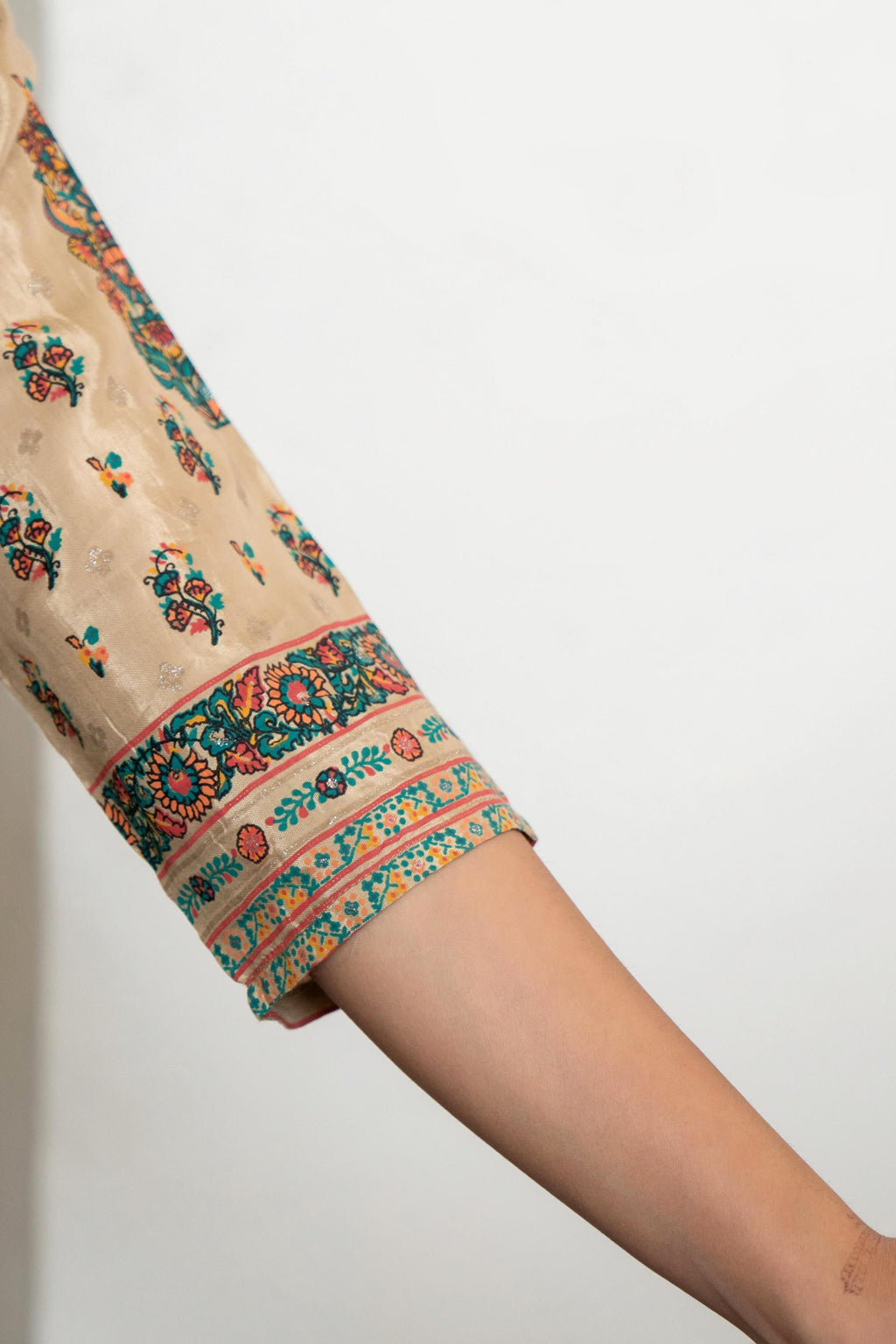 Juniper Beige Floral Printed Viscose Kurta With Beads & Sequins | Grocsy