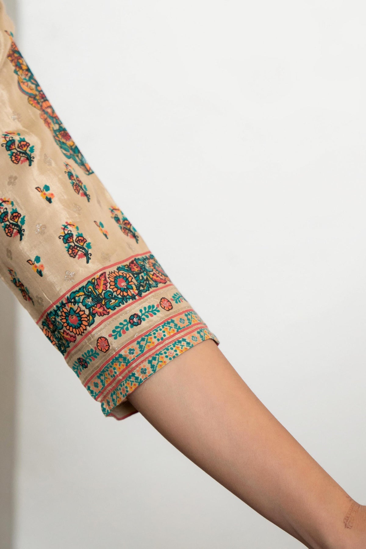 Juniper Beige Floral Printed Viscose Kurta With Beads & Sequins | Grocsy