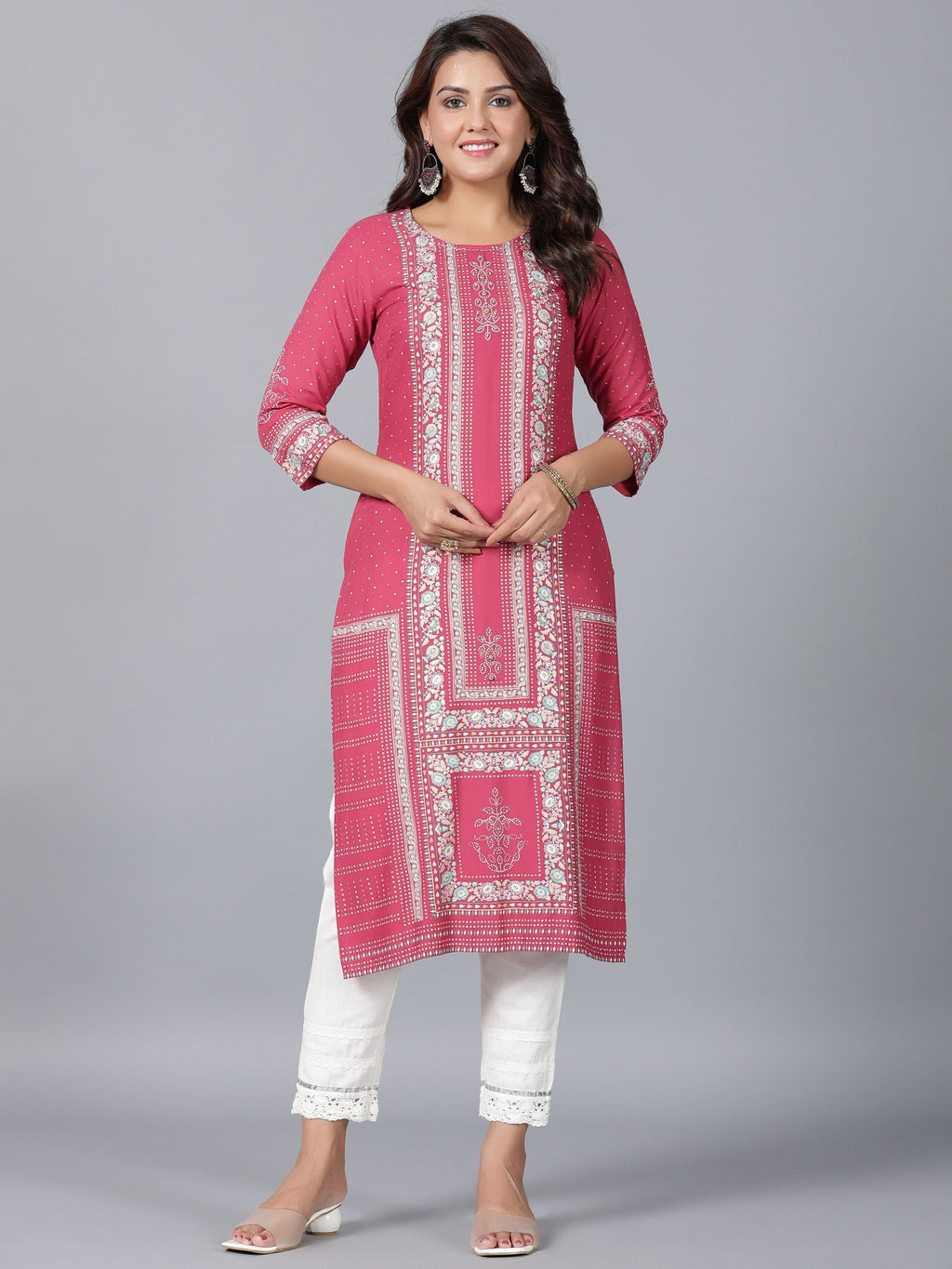 Juniper Women Mauve Rayon Printed Straight Kurta | Grocsy