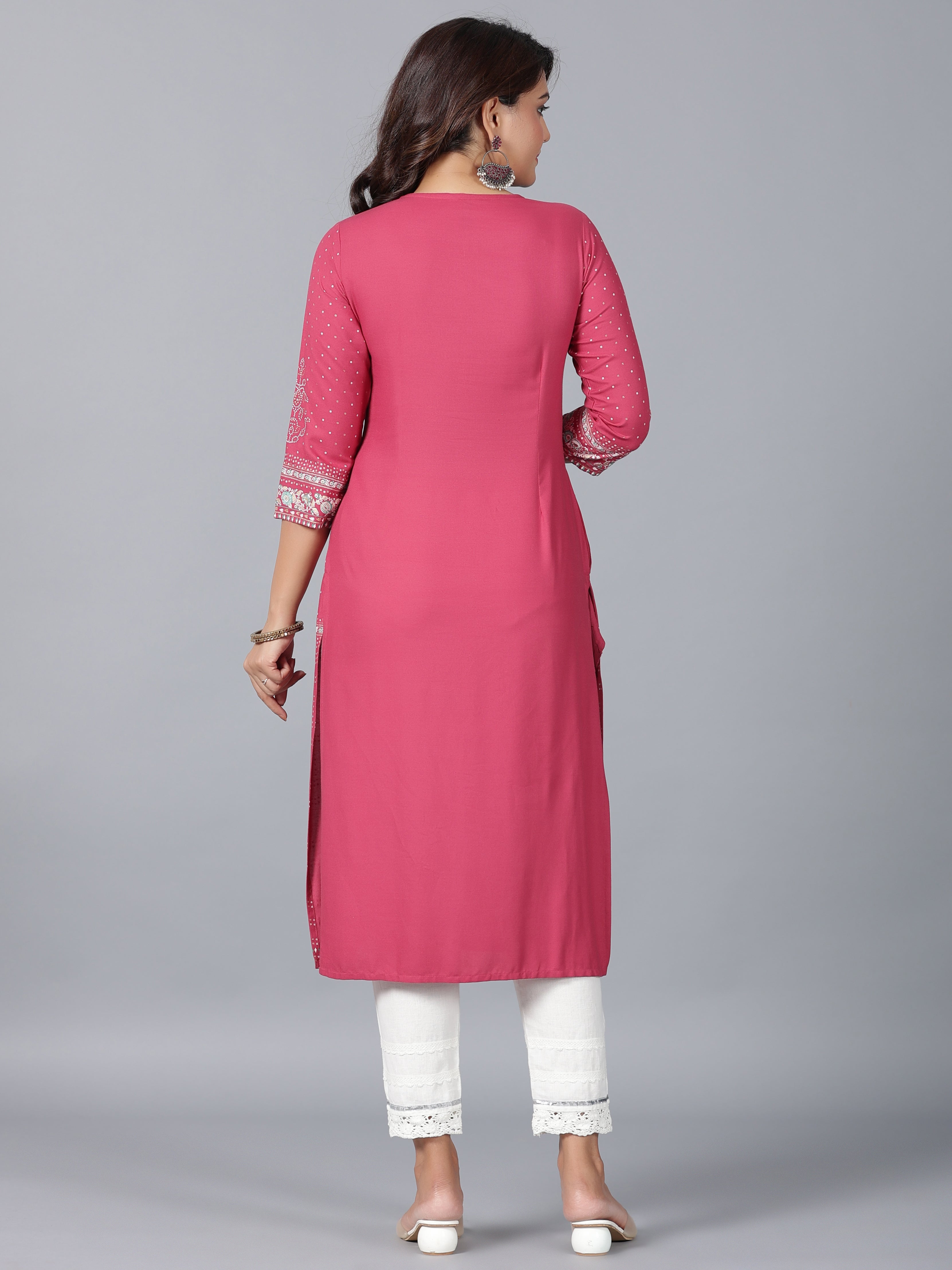 Juniper Women Mauve Rayon Printed Straight Kurta | Grocsy