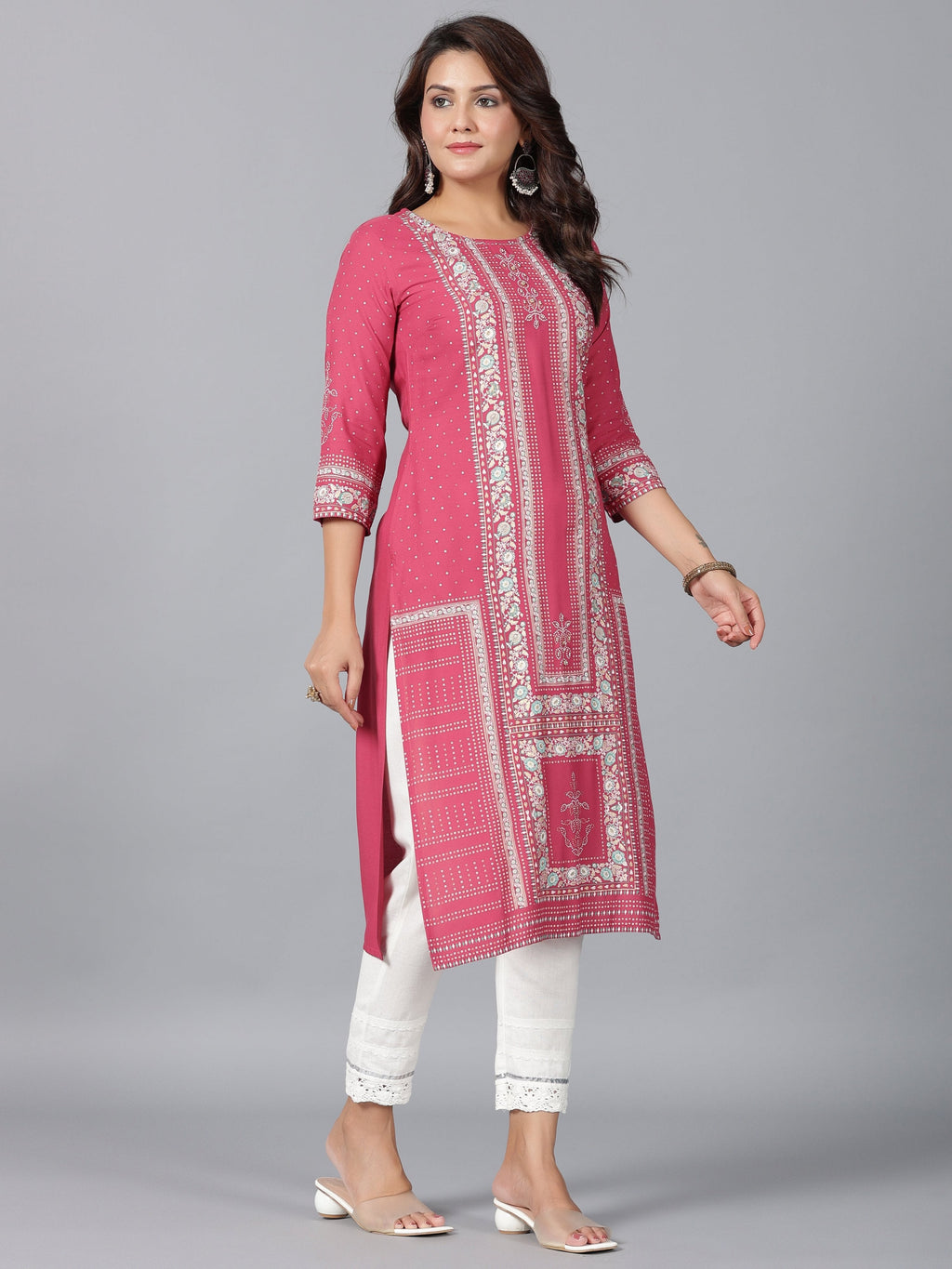 Juniper Women Mauve Rayon Printed Straight Kurta | Grocsy