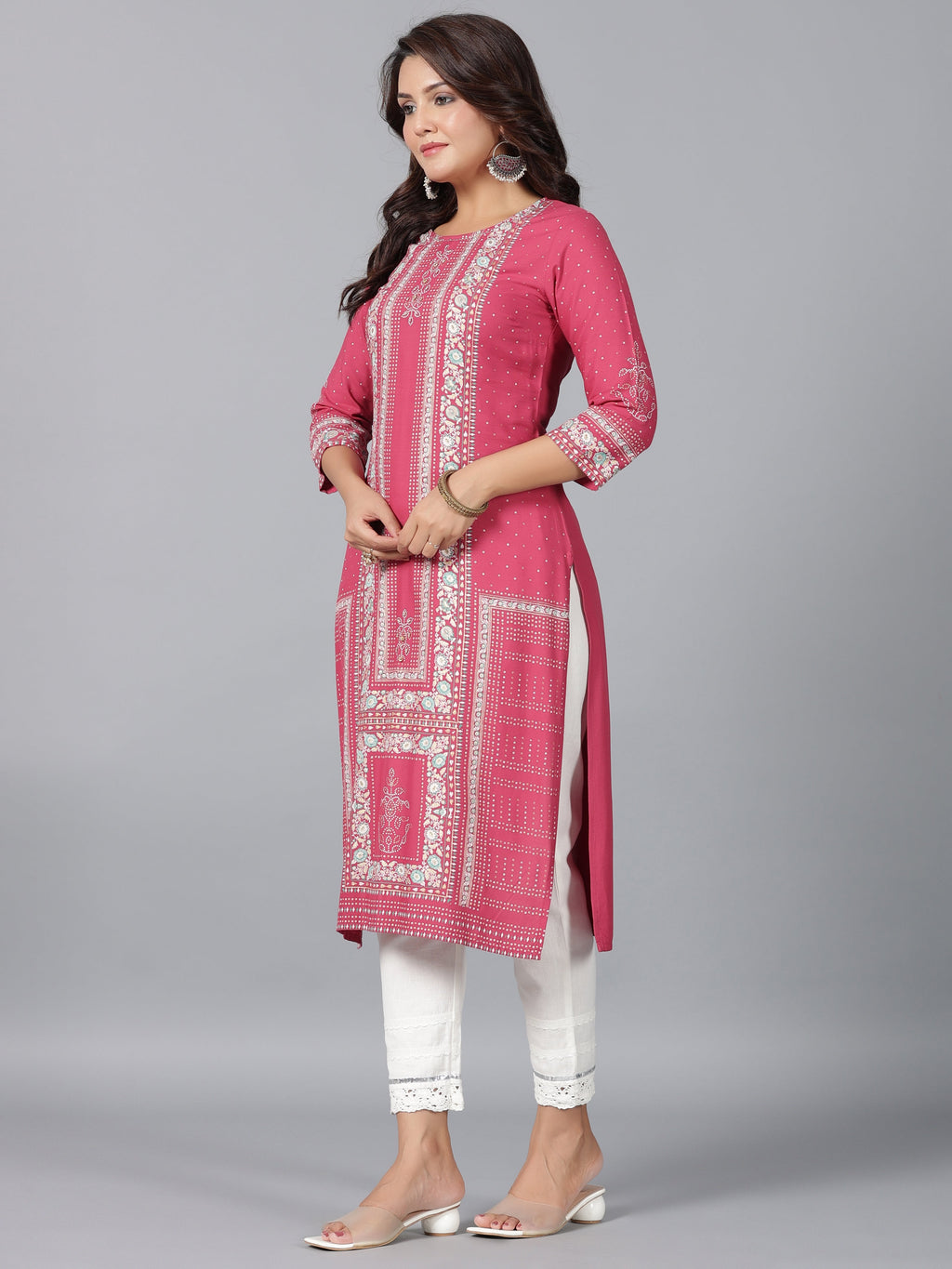 Juniper Women Mauve Rayon Printed Straight Kurta | Grocsy