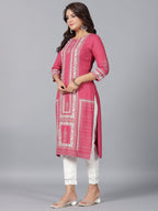 Juniper Women Mauve Rayon Printed Straight Kurta | Grocsy