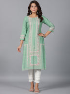 Juniper Women Sage Green Rayon Printed Straight Kurta | Grocsy