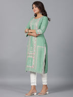 Juniper Women Sage Green Rayon Printed Straight Kurta | Grocsy