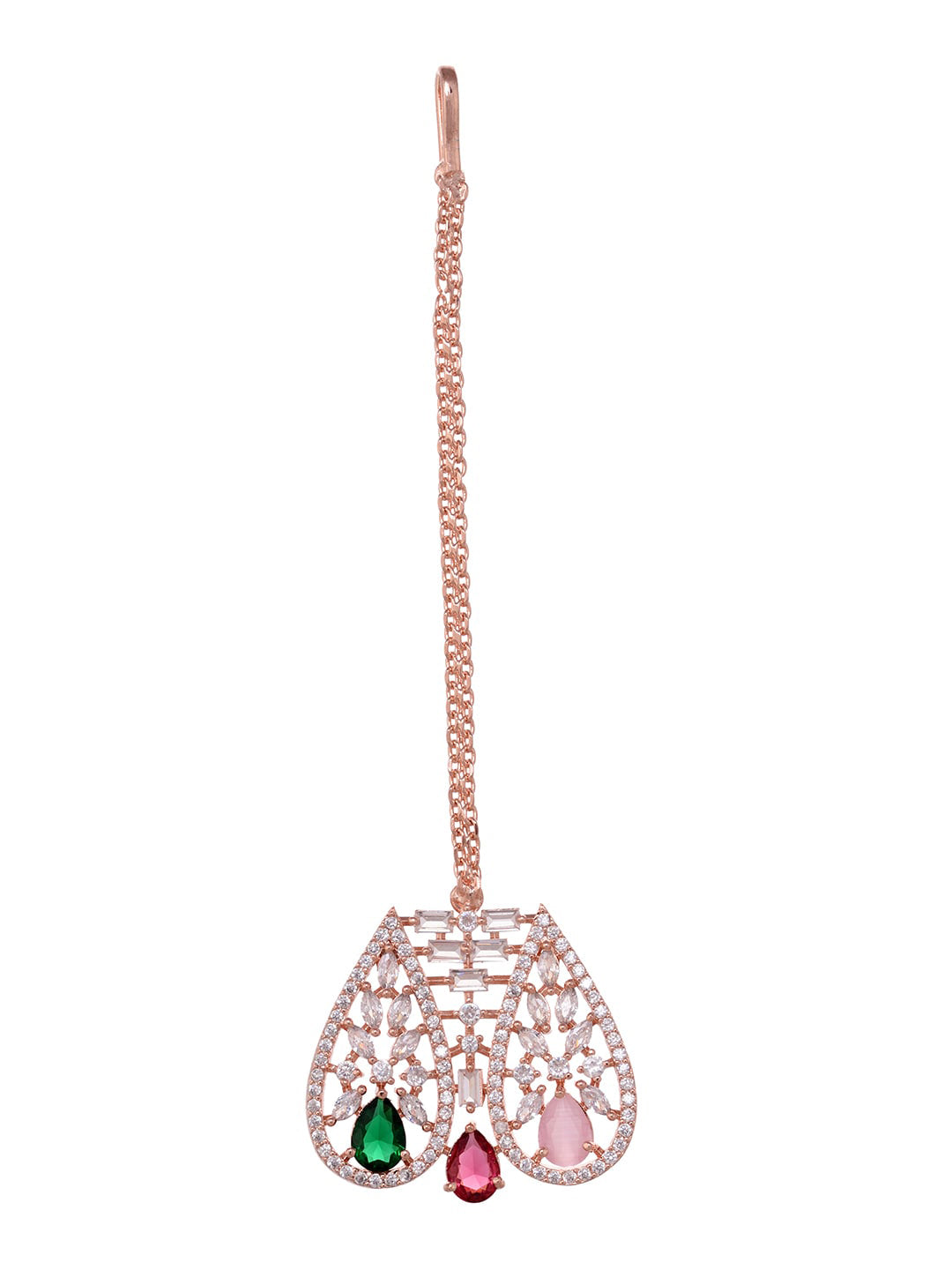 Saraf RS Jewellery Rose Gold-Polished White & Green AD-Studded Jewellery Set | Grocsy