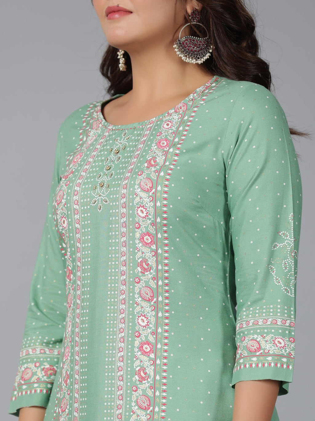 Juniper Women Sage Green Rayon Printed Straight Kurta | Grocsy