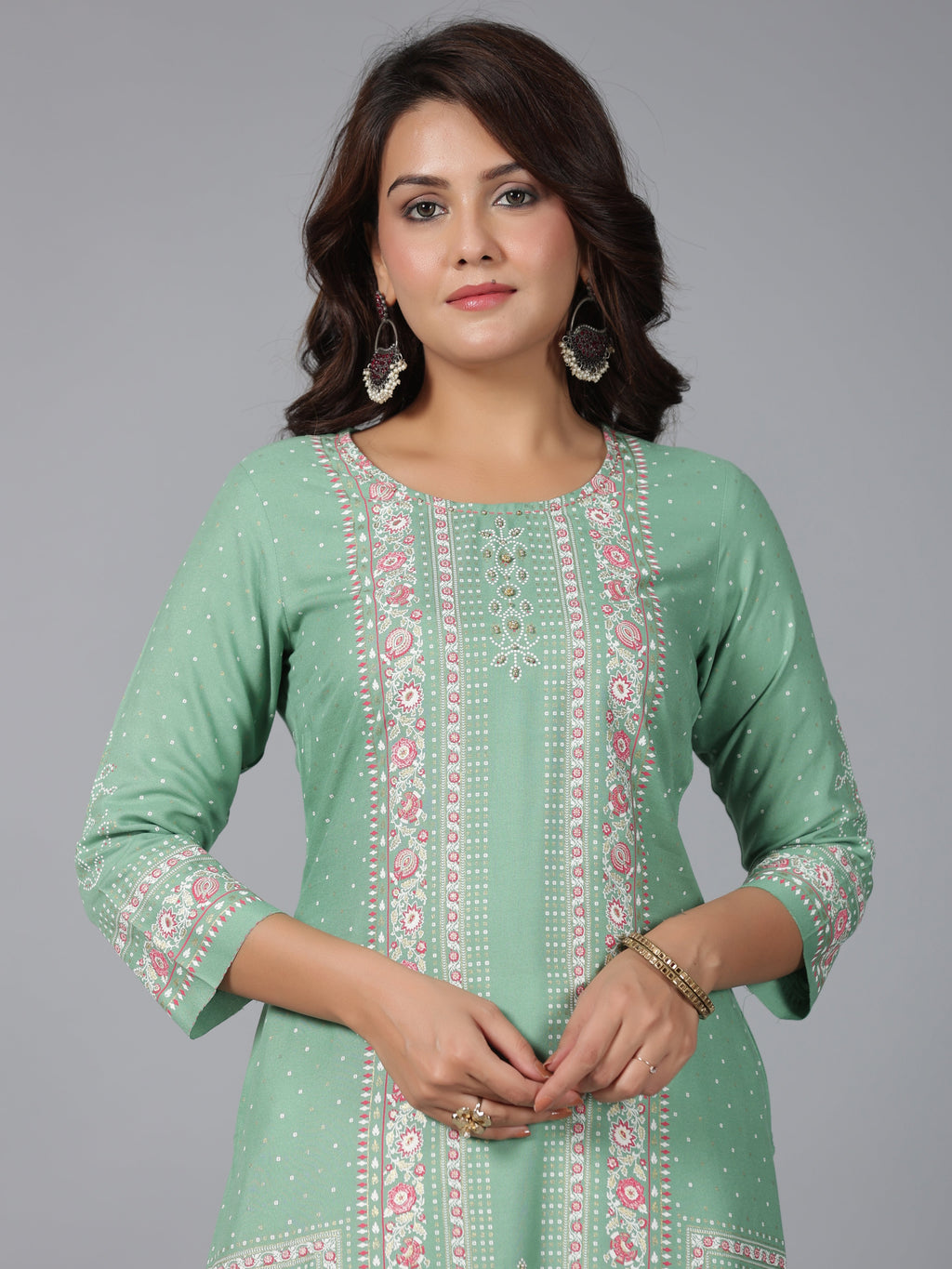 Juniper Women Sage Green Rayon Printed Straight Kurta | Grocsy